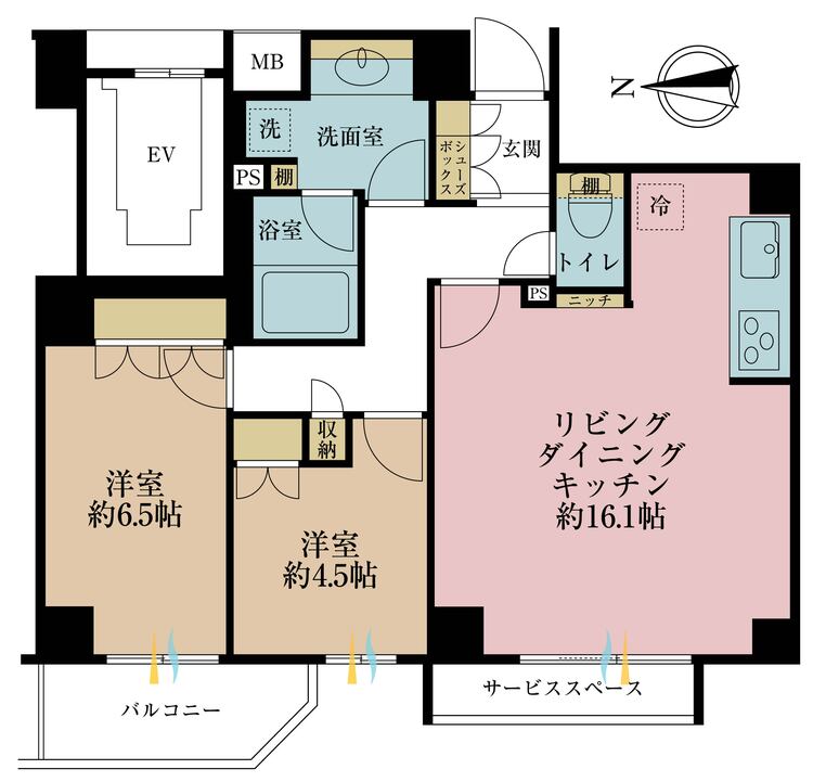 その他 2LDK、専有面積65.61m2、バルコニー面積3.04m2