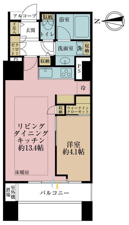 その他 1LDK、専有面積41.23m2、バルコニー面積4.34m2