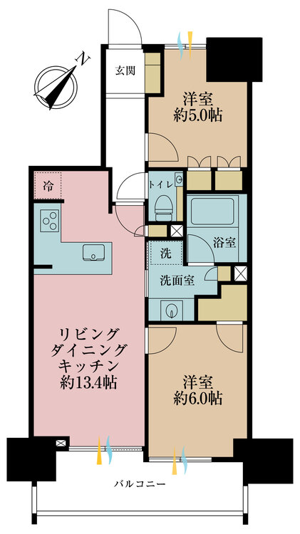 その他 2LDK、専有面積55.82m2、バルコニー面積9.7m2