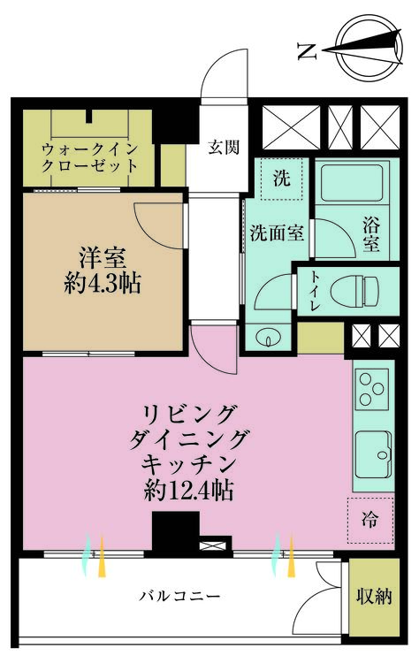 その他 1LDK、専有面積43.34m2、バルコニー面積7.15m2