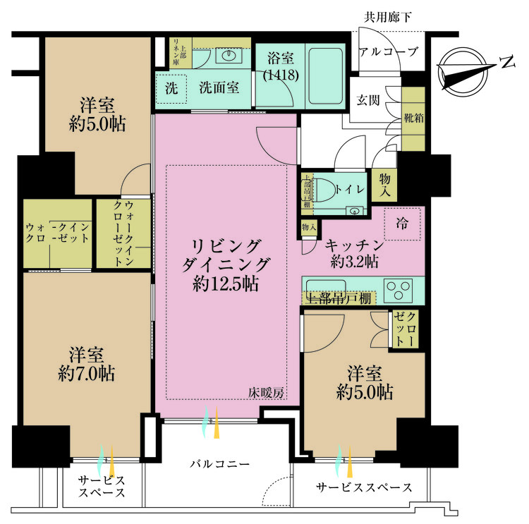 その他 3LDK、専有面積75.77m2、バルコニー面積5.75m2
