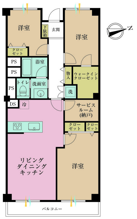 その他 3LDK+S（納戸）、専有面積71.32m2、バルコニー面積7.8m2