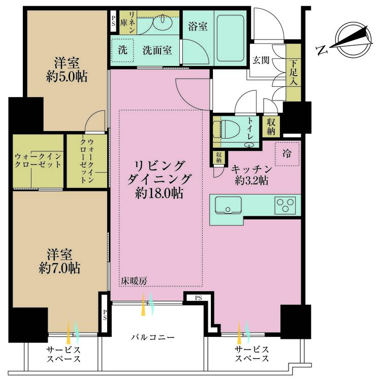 その他 2LDK、専有面積72.58m2、バルコニー面積5.75m2