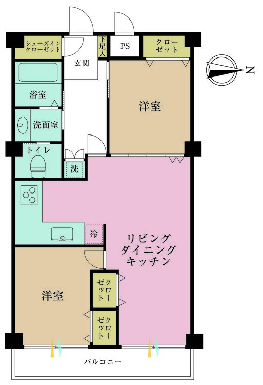 その他 2LDK、専有面積60.5m2、バルコニー面積6.6m2
