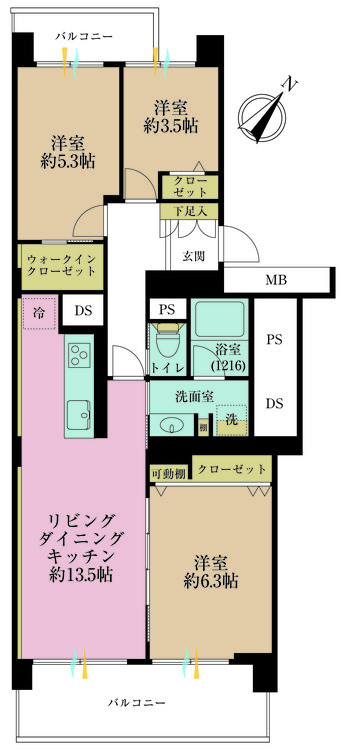 その他 3LDK、専有面積66.75m2、バルコニー面積13.86m2