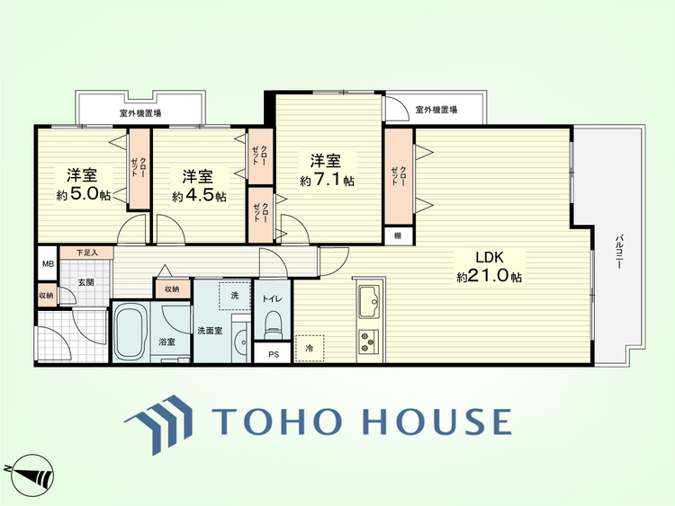 間取り 3LDK　専有面積83.26平米、バルコニー面積9.14平米