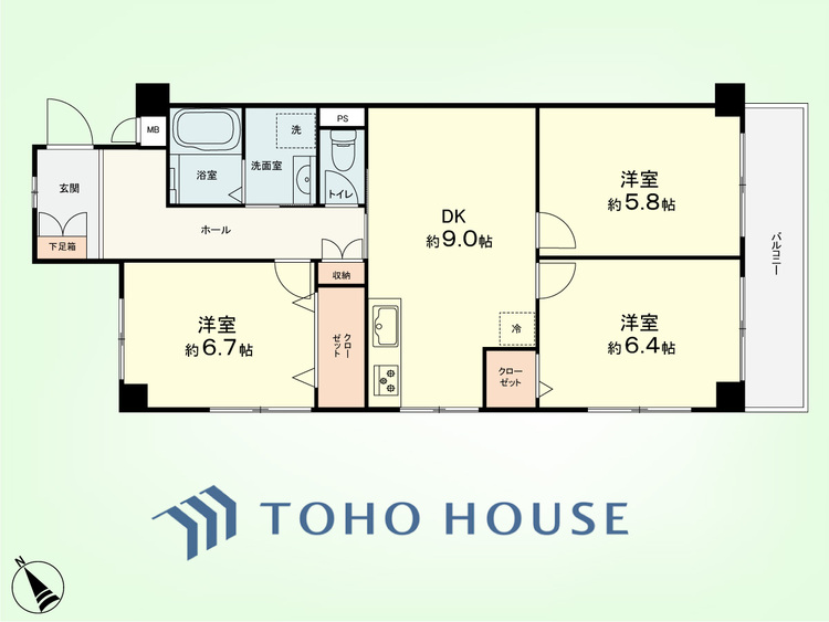 間取り 3DK　専有面積61.47平米
