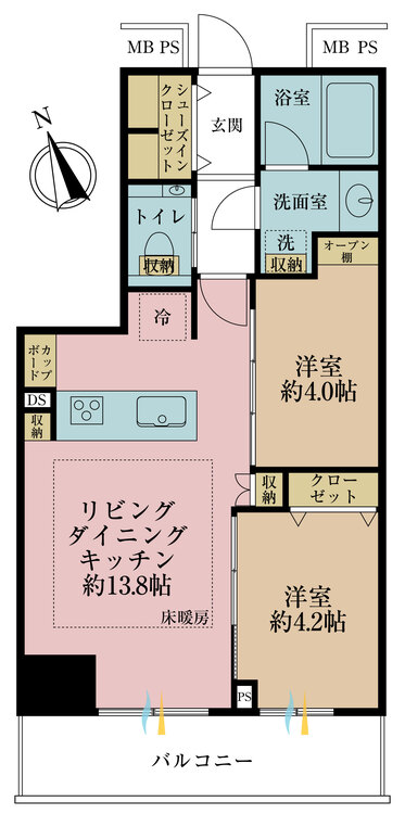 その他 2LDK、専有面積48.07?、バルコニー面積6.66? 