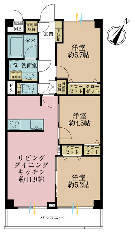 その他 3LDK、専有面積61.6m2、バルコニー面積6.72m2