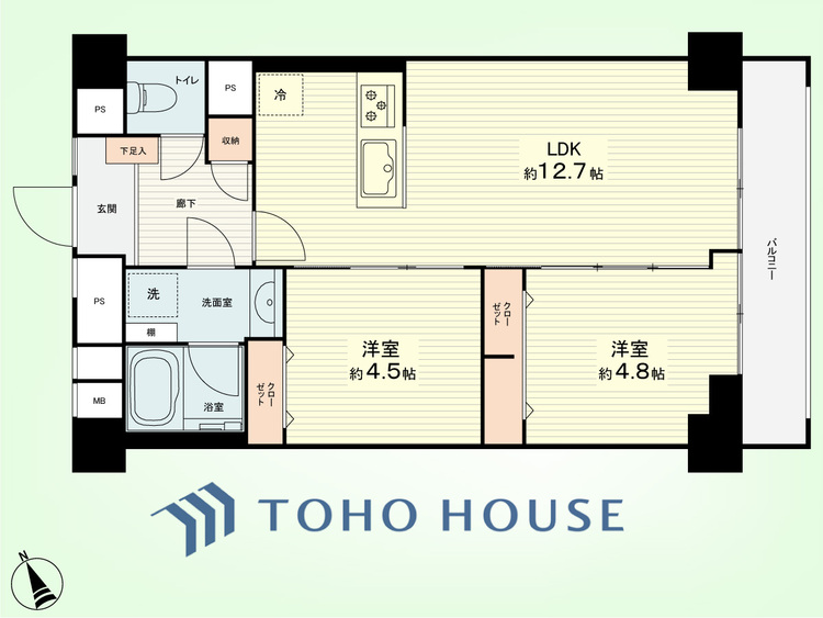 間取り 2LDK　専有面積49.29平米