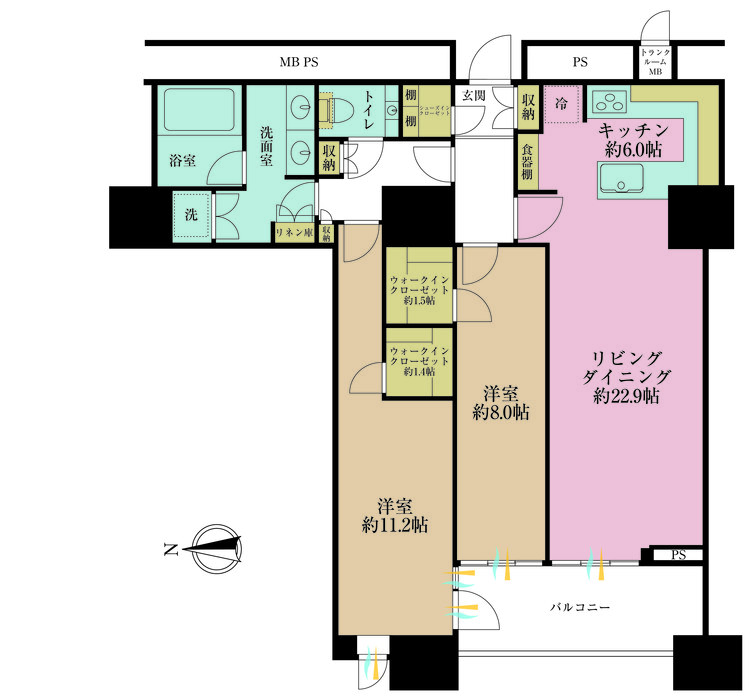 その他 2LDK、専有面積100.87m2、バルコニー面積10.84m2
