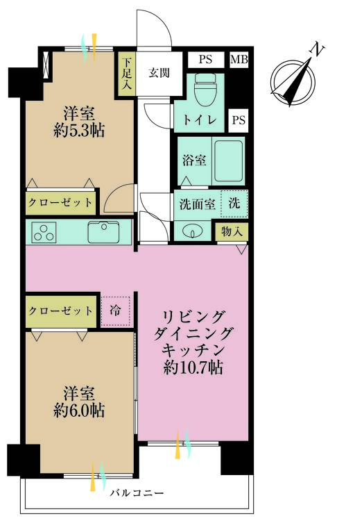 その他 2LDK、専有面積54.51m2、バルコニー面積6.92m2