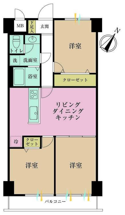 その他 3LDK、専有面積61.6m2、バルコニー面積5.5m2