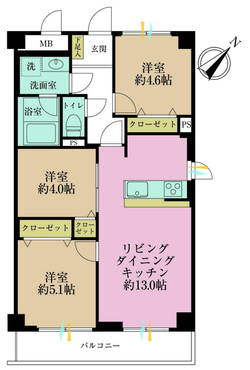 その他 3LDK、専有面積60m2、バルコニー面積6.78m2