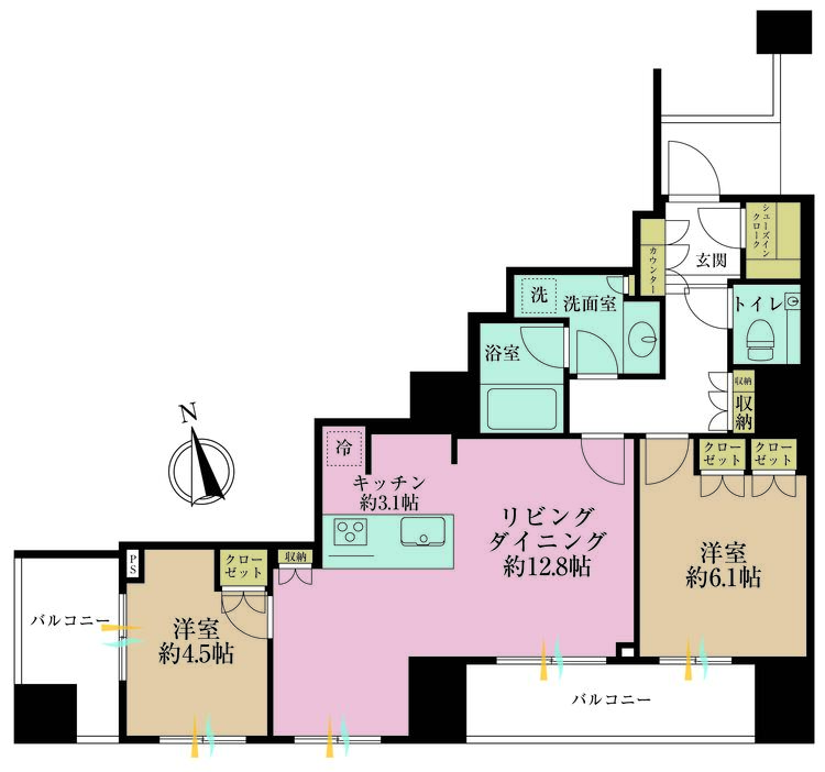 その他 2LDK、専有面積65.09m2、バルコニー面積13.09m2