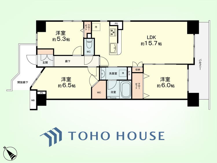 間取り 3LDK　専有面積71.85平米、バルコニー面積8.03平米