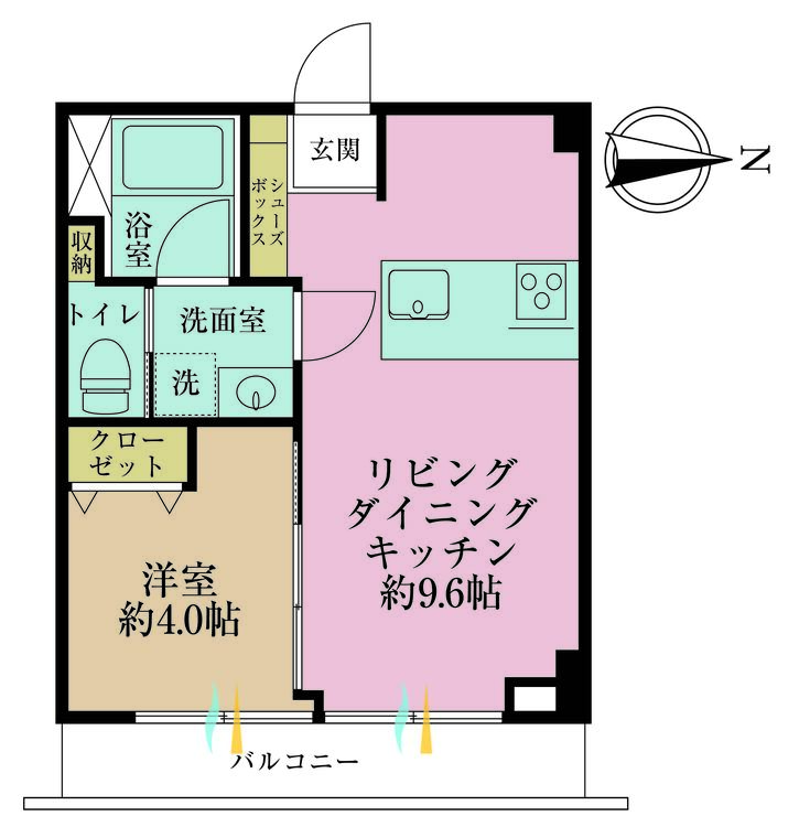 間取り 1LDK、専有面積31.1m2