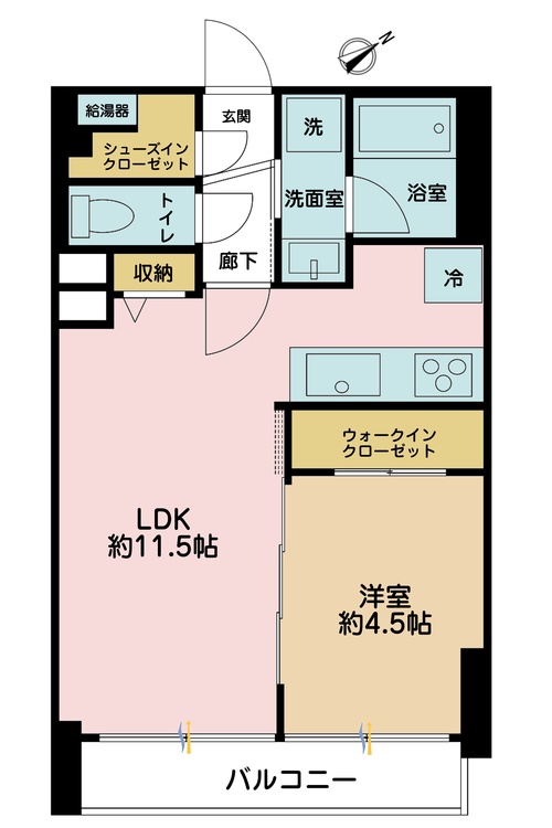 間取り 1LDK、専有面積40.28m2、バルコニー面積5m2