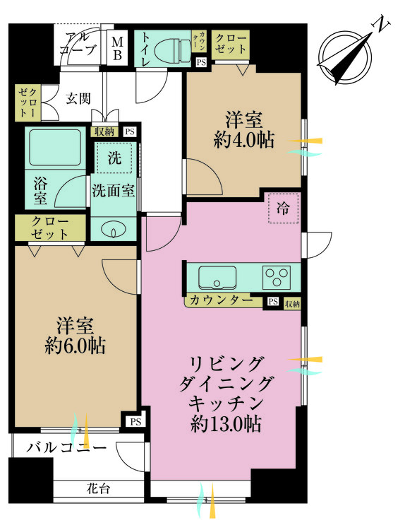 その他 2LDK、専有面積52.72m2、バルコニー面積4.86m2