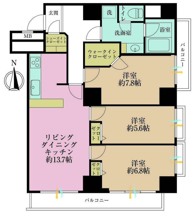その他 3LDK、専有面積80.7m2、バルコニー面積10.26m2