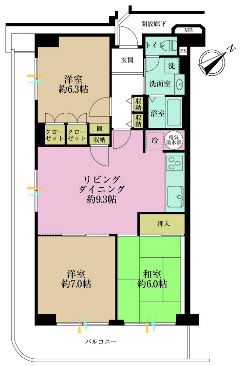 その他 3LDK、専有面積70.91m2、バルコニー面積26.61m2
