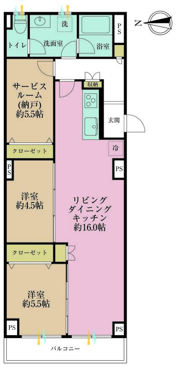 その他 2LDK+S（納戸）、専有面積71.5m2、バルコニー面積5m2