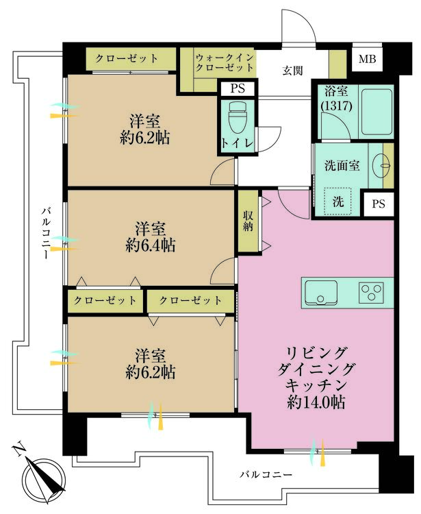 その他 3LDK、専有面積76.95m2、バルコニー面積18.76m2