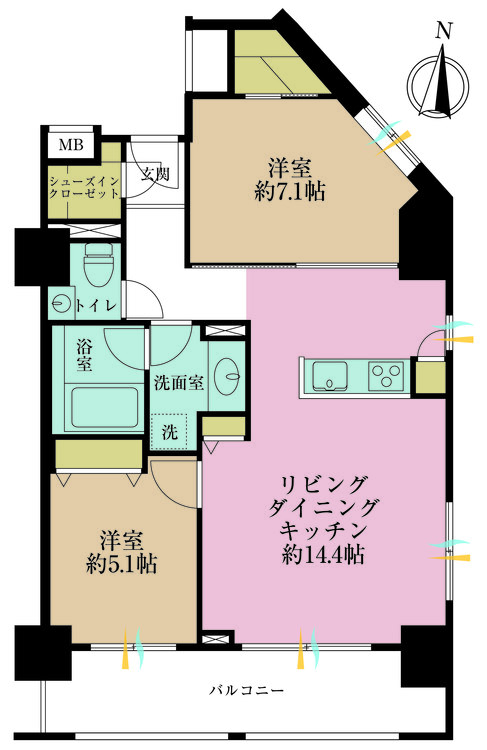 その他 2LDK、専有面積64.64m2、バルコニー面積10.15m2