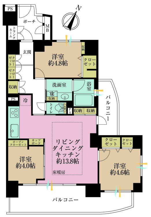 その他 3LDK、専有面積68.11m2、バルコニー面積19.89m2