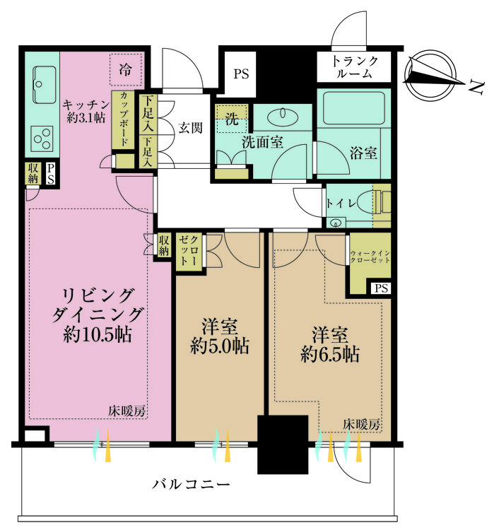 その他 2LDK、専有面積62.18m2、バルコニー面積12.23m2