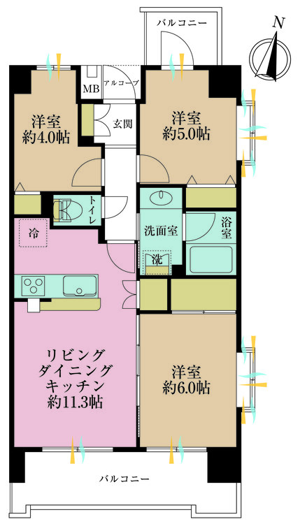 その他 3LDK、専有面積57.75m2、バルコニー面積11.19m2