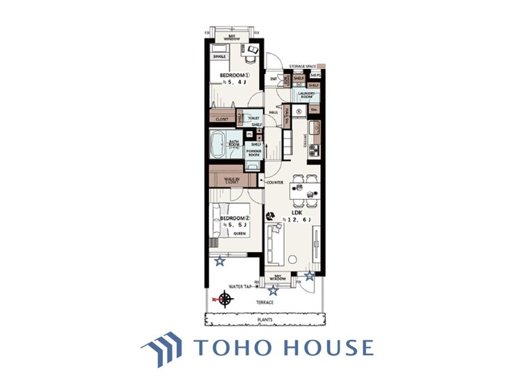 間取り ◆居心地のいい暮らし◆には欠かせない眩い採光。ゆったりとした幅の窓からこの空間に降り注ぐ採光が絶えない。明るいリビングこそ居心地のいい暮らしが待っているのだと思う。