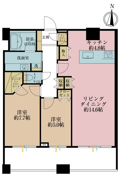 その他 2LDK、専有面積75.36m2、バルコニー面積13.65m2