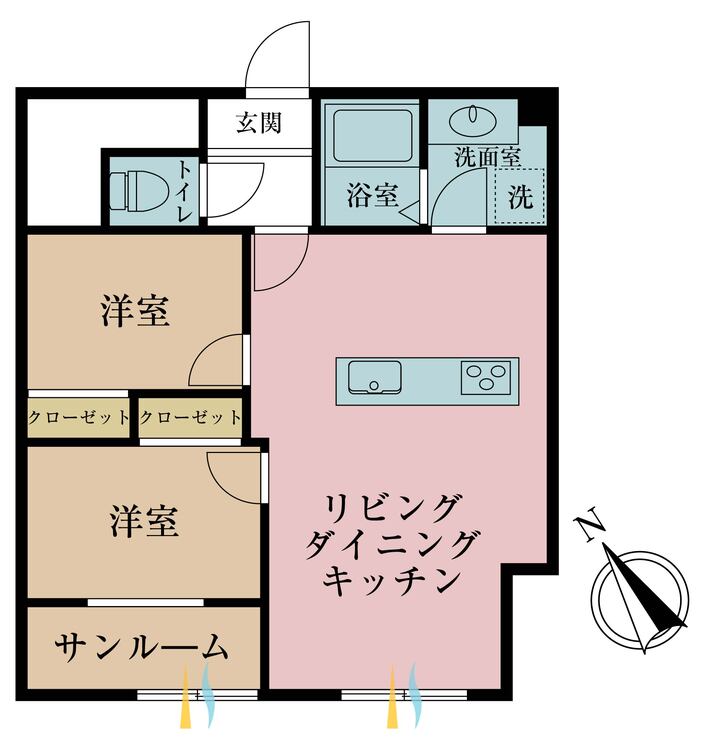 間取り 2LDK、専有面積58.39m2