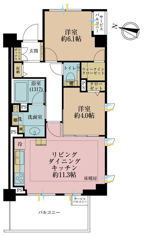 その他 2LDK、専有面積56.04m2、バルコニー面積8.22m2