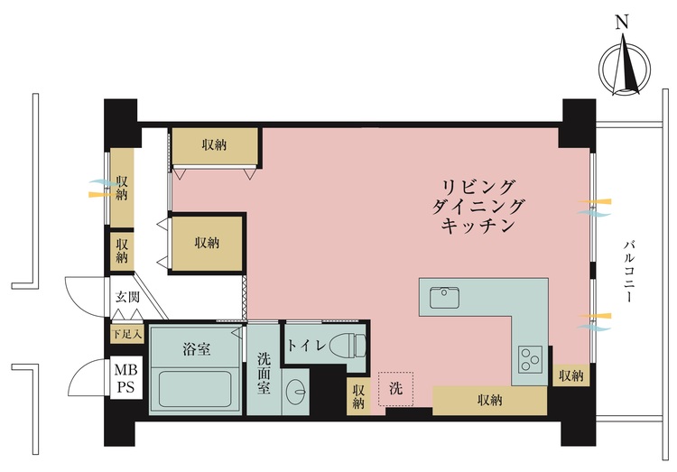 間取り ワンルーム、専有面積４９．８４平米、バルコニー面積７．８４平米