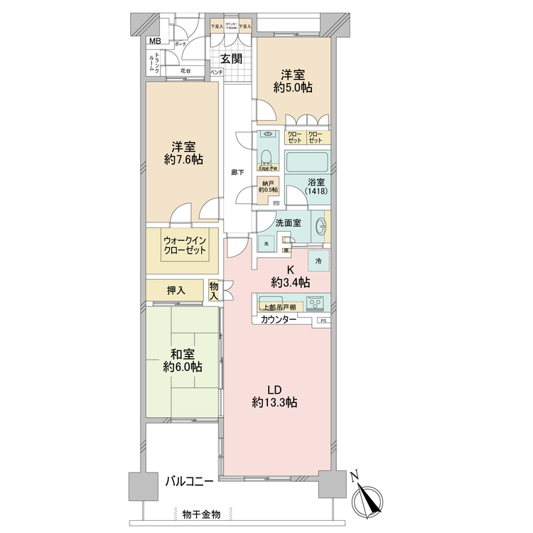 その他 3LDK+S（納戸）、専有面積83.88m2、バルコニー面積14.3m2