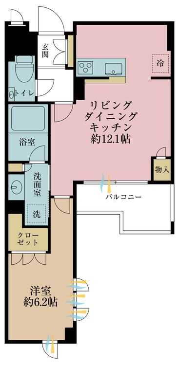 間取り 1LDK、専有面積42.01m2