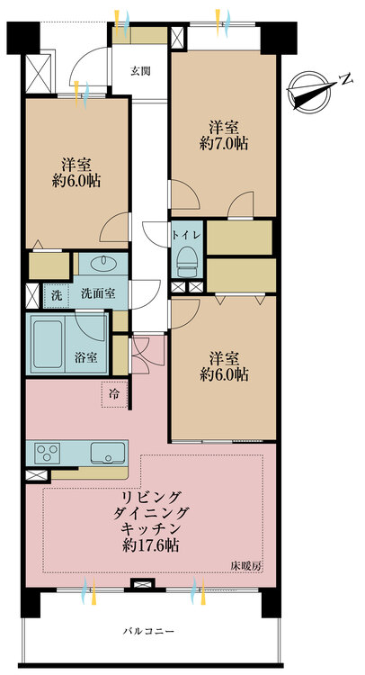 間取り 3LDK、専有面積82.64m2、バルコニー面積11.16m2