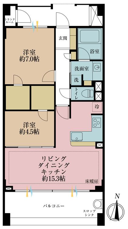 その他 2LDK、専有面積64.01m2、バルコニー面積12.4m2