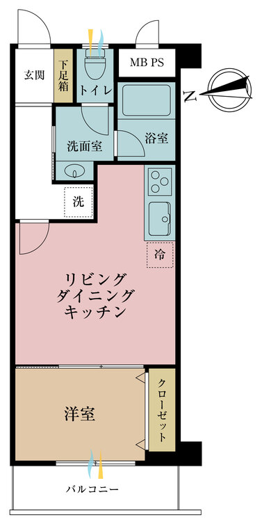 間取り 1LDK、専有面積35.62m2