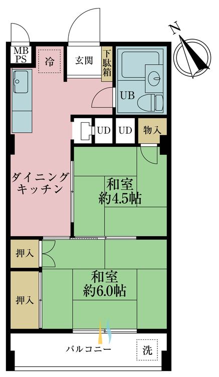 間取り 1LDK、専有面積37.35m2、バルコニー面積4.5m2