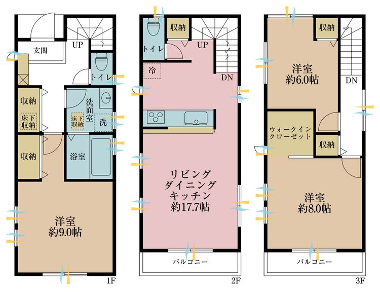 間取り 3LDK、土地面積88.4m2、建物面積100.44m2