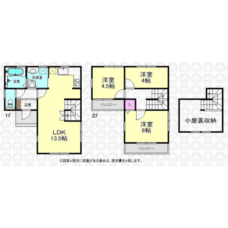 間取り 固定階段式小屋裏収納付きの3LDK！