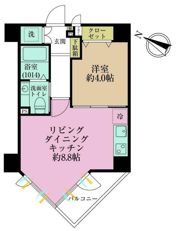 その他 1LDK、専有面積30.77m2、バルコニー面積3.04m2