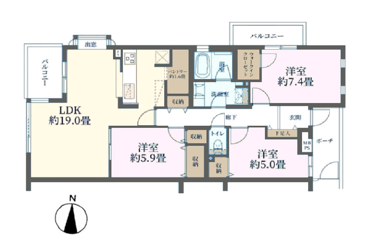 その他 3LDK、専有面積88.5m2、バルコニー面積9.33m2