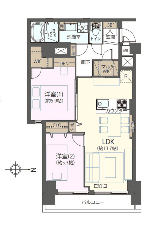 その他 2LDK、専有面積54.97m2、バルコニー面積4m2