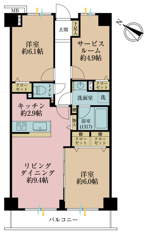 その他 2LDK+S（納戸）、専有面積63.69m2、バルコニー面積6.27m2