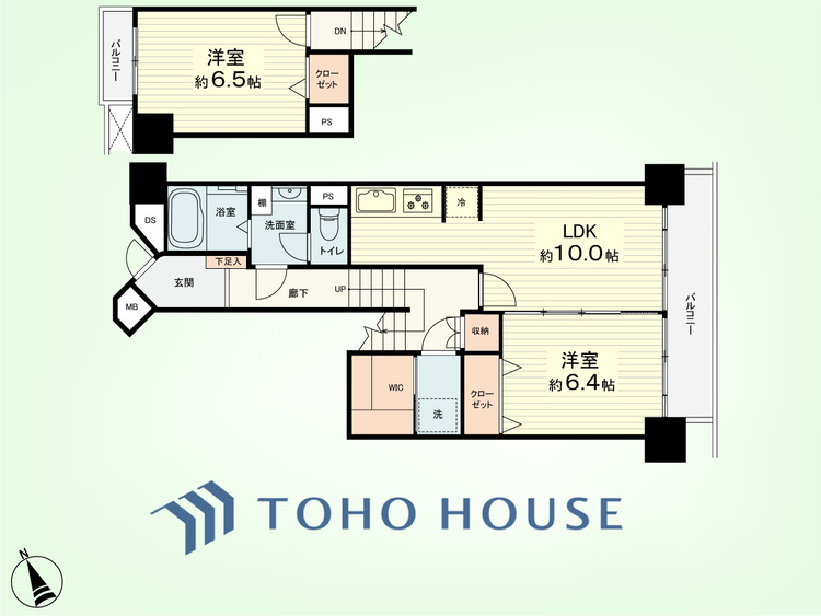間取り 2LDK　専有面積73.12平米、バルコニー面積12.51平米