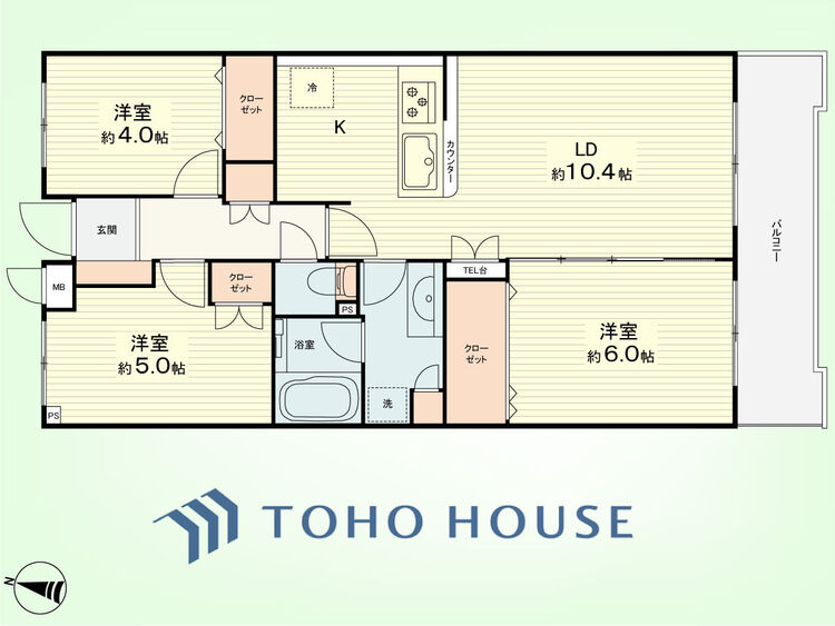 間取り 3LDK　専有面積66.11平米、バルコニー面積7.71平米